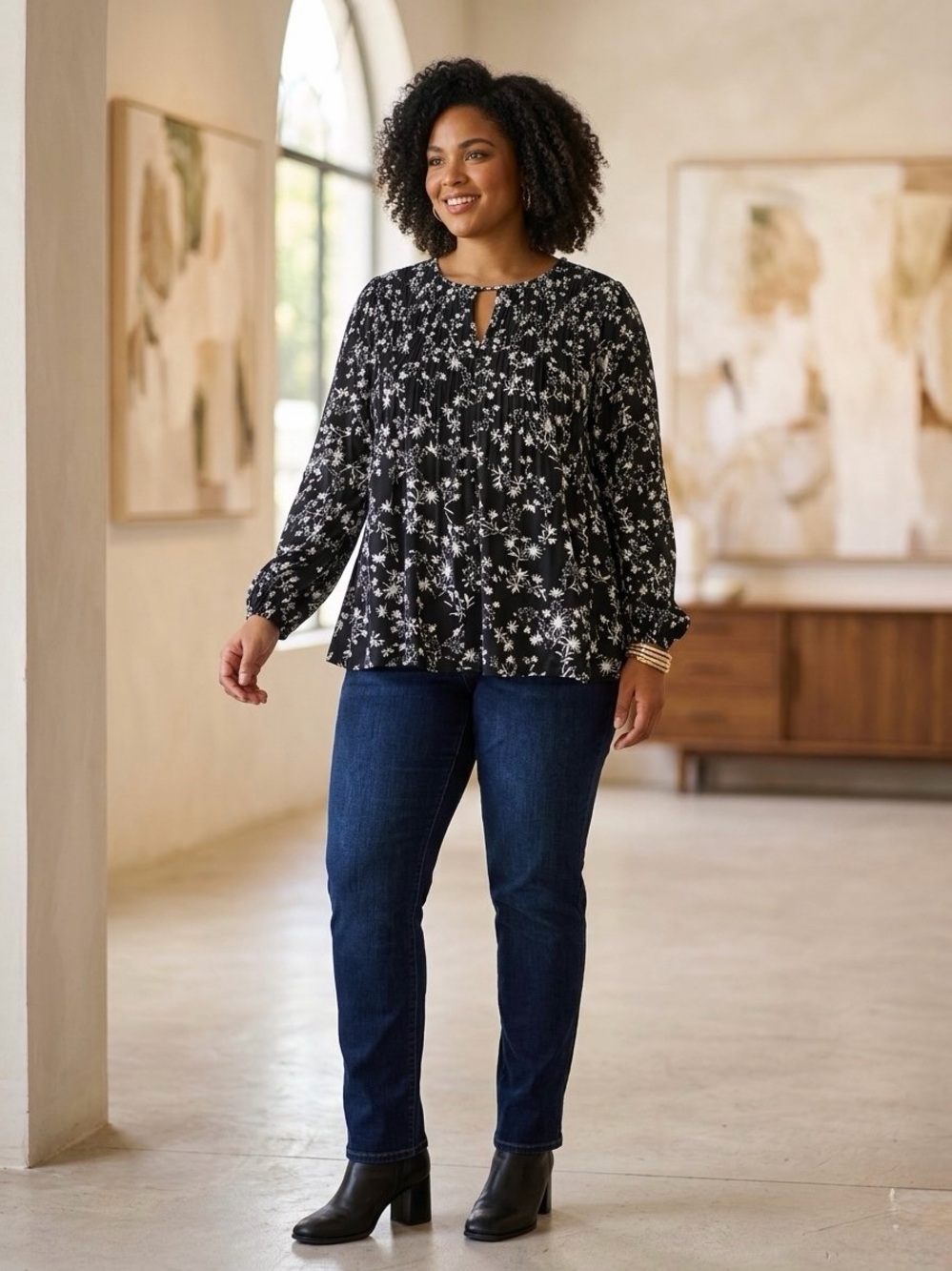 TERRA& Sky  black floral BOHO blouse size 4X